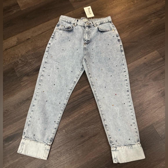 Ikoll Women's Light Blue Jeans made in Turkey. Fun rhinestones in front legs NWT - Picture 1 of 8